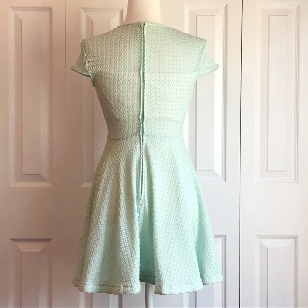 B. Darlin Juniors' Mint Green Fit & Flare Lace Dot Eyelet Dress - Picture 13 of 16
